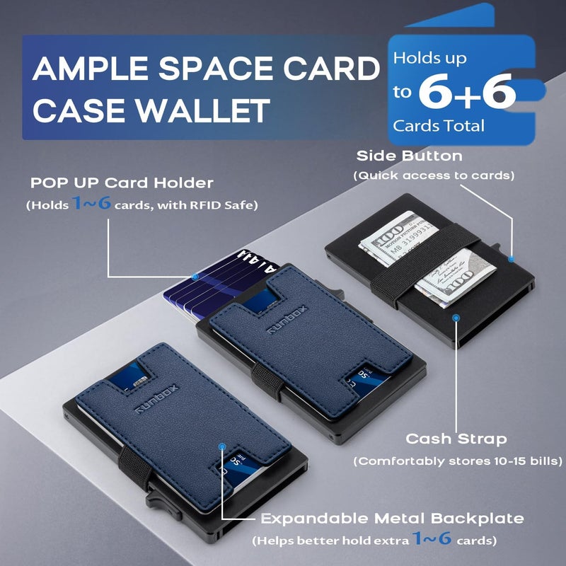 RUNBOX Mens Business Card Holder, Slim Card Wallet for Men and Women, Minimalist RFID Blocking Wallet with Pop-Up Function, Thin Design, Metal Cases Holds 6+6 Cards, Gifts for Men, Men's Accessories - Image 2